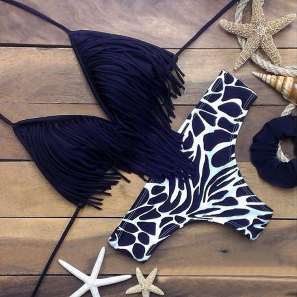 

bikinis for women swimwear women tassel swimwear bikini women fringe biquini brazilian bathing suit girls swimwear biquine swim, White;black