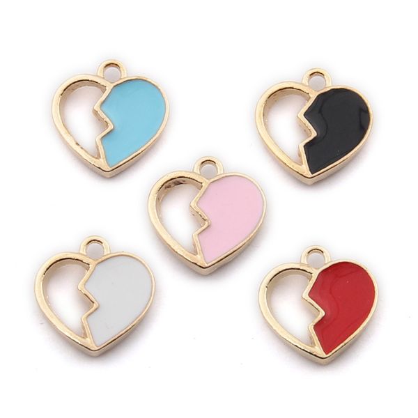 

200pcs/lot alloy metal enamel half heart charms pendant for diy handmade earring bracelet jewelry making, Bronze;silver
