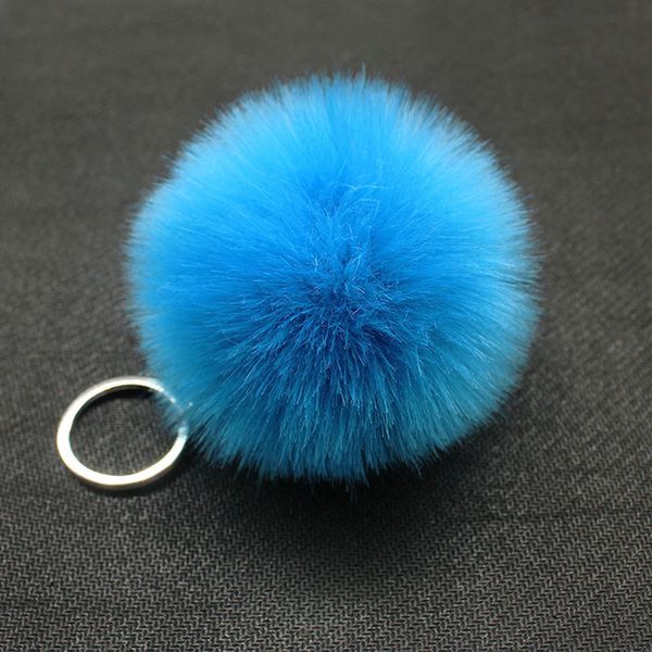 

fashion cute fluffy pom pom balls keychains for women girls handbag cars 8cm pompom silver keyrings fake rabbit fur jewelry