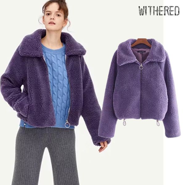 

withered winter jacket women casaco preppy thick lamb velvet raglan sleeve loose warm jacket coat feminino jaqueta feminina, Black;brown