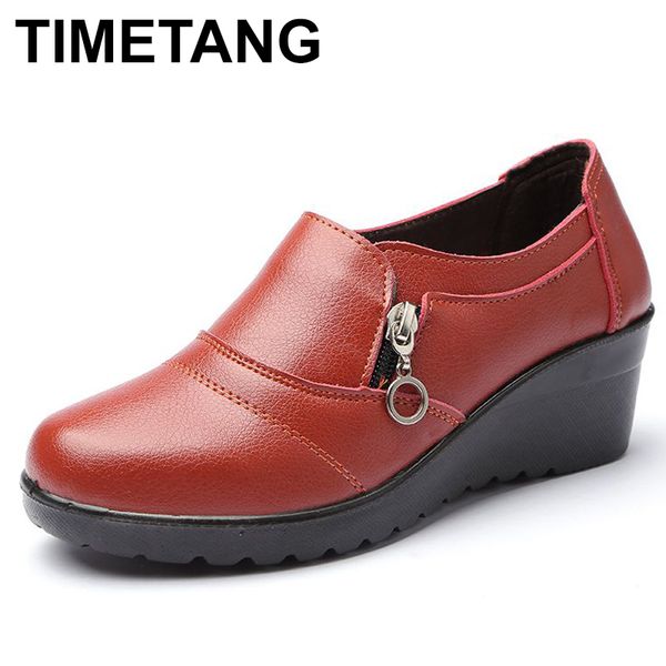 

timetang autumn new fashion slip on women high heels shoes women's genuine leather work shoes mother comfortable wedding c290, Black