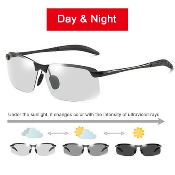 

pchromic sunglasses men uv400 polarized chameleon glasses women change color sun glasses day night vision driving eyewear, White;black