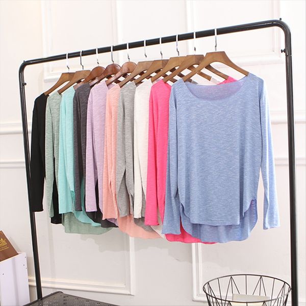 

2019 autumn bamboo cotton long sleeve t- women's round neck loose slim base 2019 autumn bamboo cotton long sleeve t-shirt women's, White