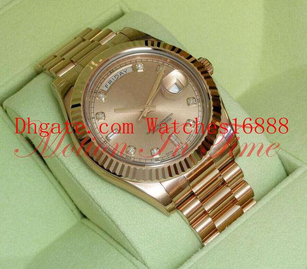 

men's casual watch day date ii 18k rose gold president pink diamond dial fluted bezel 41mm 218235 mens automatic movement watches, Slivery;brown