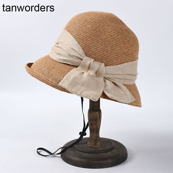 

20 butterfly straw plaid bowknot thin paper straw female dome small eaves foldable sun hat leisure all-match basin hat, Blue;gray