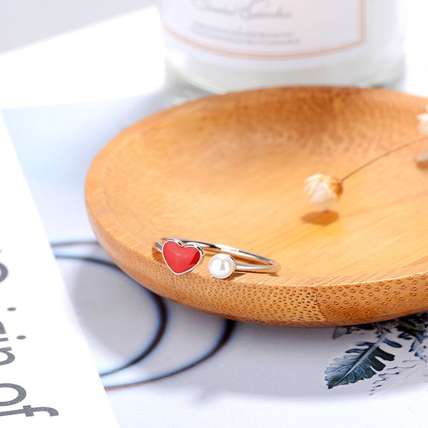 

japanese and korean personalized fashion red love pearl sweet fresh opening index finger ring new jewelry, Golden;silver