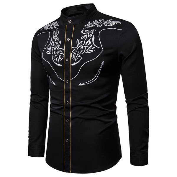 

brand slim wedding party shirt for men floral embroidery red tuxedo shirt male nice long sleeve mens dress shirts chemise homme, White;black