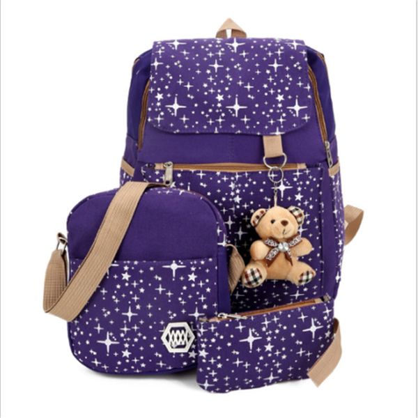 

3pcs fashion womens girls canvas backpack school backpack shoulder bag travel rucksack