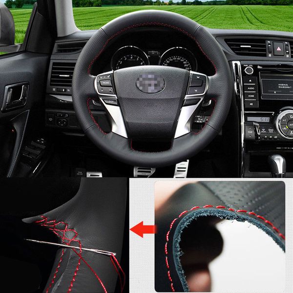 

for toyota reiz car steering wheel cover non-slip diy hand sewing black leather