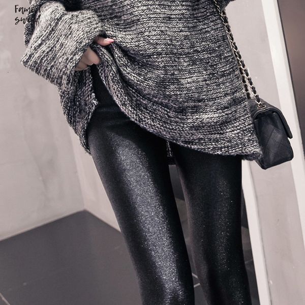 

плюс размер женщины леггинсы мода твердые тонкий штаны черный блестящий тощий брюки глянцевая брюки 6xl 5xl 4xl 3xl большой размер, Black