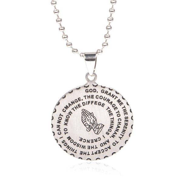 

praying hands pendant & necklace brother gift 316l stainless steel jewelry bible verse medal men chain necklace, Silver