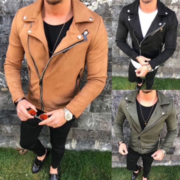 

mens leather jacket slim biker motorcycle jacket bomber outwear clothes, Black