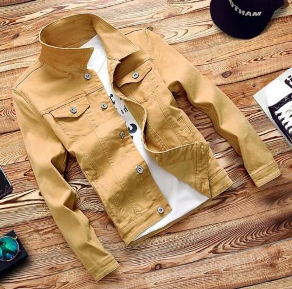 

fashion men's jean jacket slim fit elasticity cowboy coat denim outwear new, Black