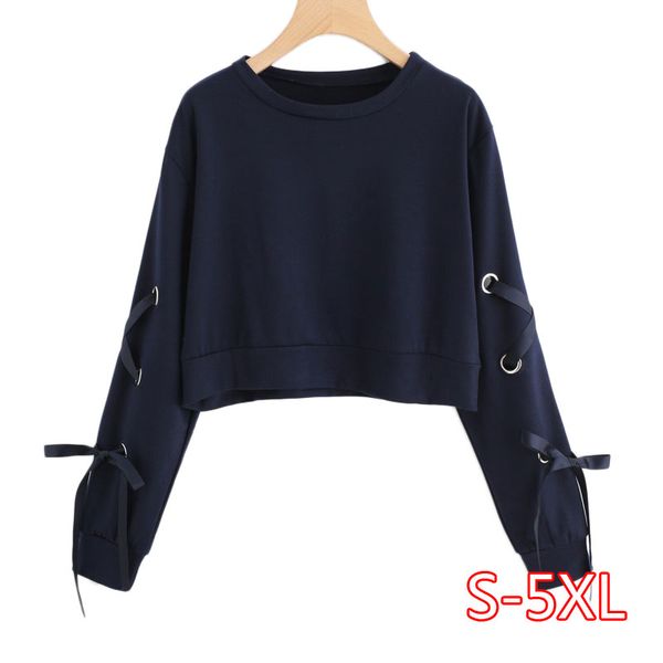 

women crop hoodie casual lace up long sleeve pink bandage pullover cropped sweatshirt sweat korean femel streetwear 2020, Black