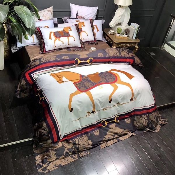 

5pcs super european style luxury white horse bedding set royal french italy design rococo print brand king  size quilts wedding set