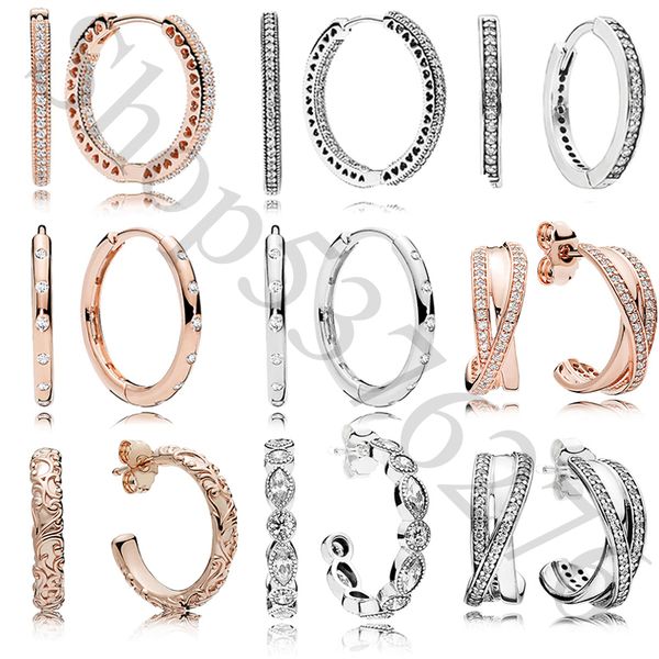 

925 sterling silver original signature interwined droplets hearts of europe stud earrings for women bead charm gift diy jewelry, Golden;silver