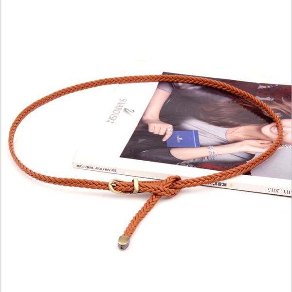 

braided thin belt 2018 new summer beach pink green blue white tan belts for girls dress narrow strap waistband, Black;brown