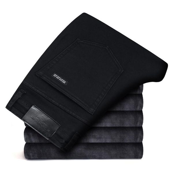 

2019 winter new men warm slim jeans elasticity skinny black jeans fashion casual thick denim pants trousers male brand clothes, Blue