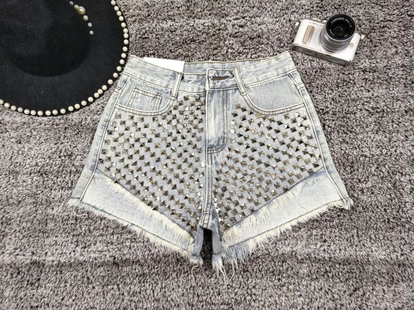 

summer shorts women rivet denim high waist slim women shorts fashion vintage with pocket short feminino streetwear, White;black