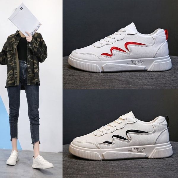 

white shoes women's 2020 spring students shoes flat athletic casual lace-up chunky sneakers for women vulcanize by8, Black