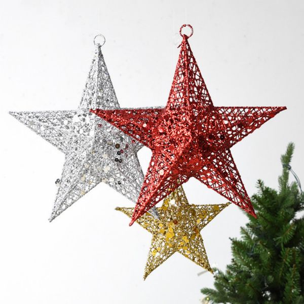 

christmas iron flash three-dimension pentagram pendent ornaments creative design xmas solid hanging decorations gifts