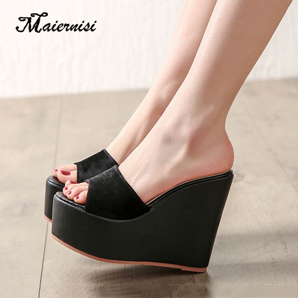 

maiernisi женщин обувь повседневная высокий каблук клин тапочки сандалии свободного покроя шику вьетнамки женские на танкетке каблук туфли н, Black