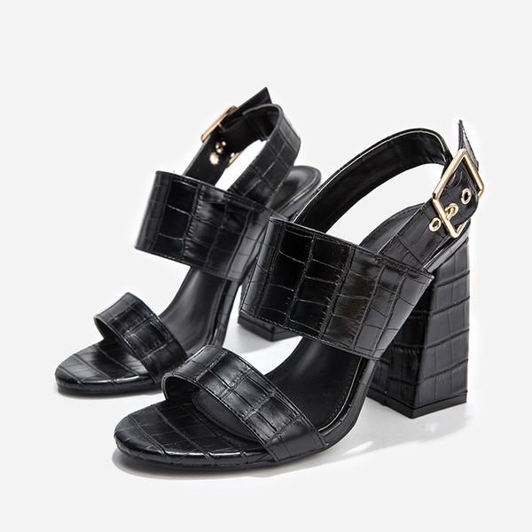 

women's open toe one band buckle sandals high-heel fashion shoes ladies sandals gladiator shoes sandalias femeninas female, Black