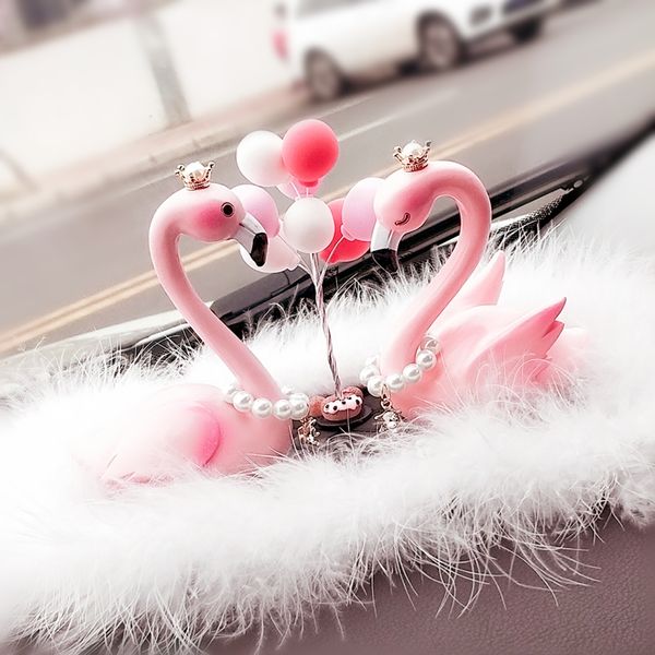 

car ornament flamingo feather toy dolls cute decoration balloon automobile interior dashboard accessories lovely women gift