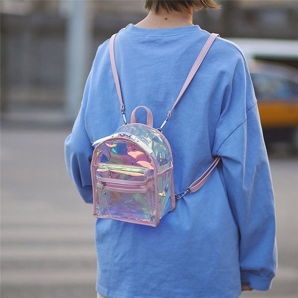 

2019 new women laser backpack teenage girls school shoulder bag pu leather holographic backpack mini travel bags rucksack #40