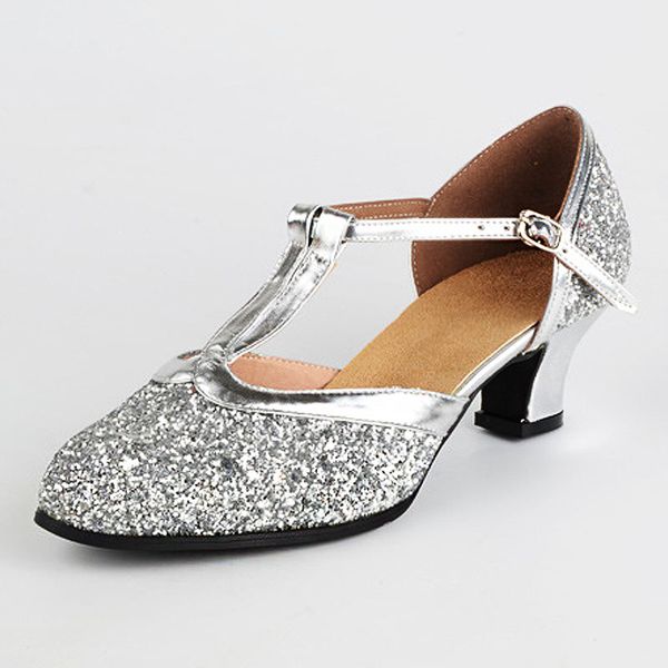 

women's low-heeled soft rubber soled dance shoes wholesale modern square bling latin dance shoes