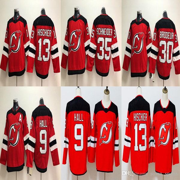 

Devils Jersey 9 Taylor Hall 13 Nico Hischier 30 Martin Brodeur 35 Cory Schneider Red Hockey Jerseys
