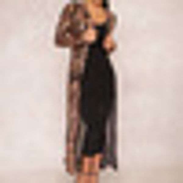 

new women long sleeves gold sequins outwear clubwear long party cape coat jacket, Black;brown