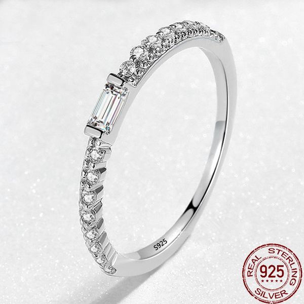 

micro pave rectangle 2*4mm cz zircon wedding engagement rings 925 solid silver rings fashion brand crystal ring jewelry for women xr390, Slivery;golden