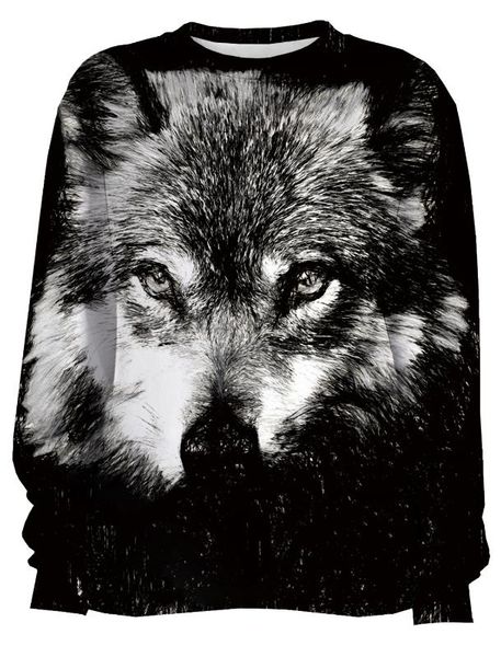 

men's hoodies & sweatshirts wolf animal black white blouse 3d digital polyerster men sportswear workout cotton smooth