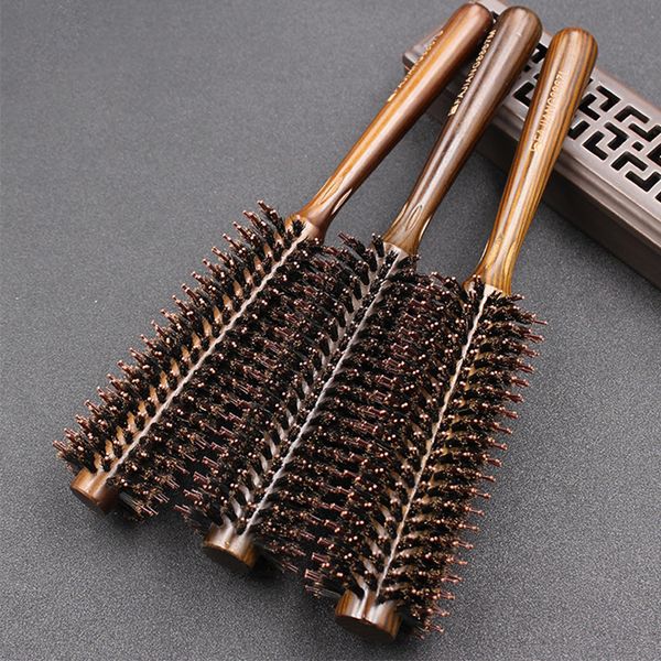 

irui натуральная кабанья щетина круглая щетка деревянная ручка щетка для завивки волос для сушки волос укладки завивки волос гребень, Silver