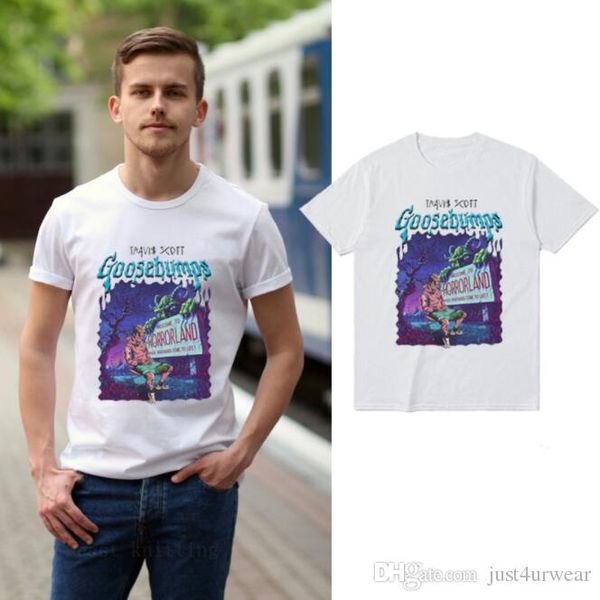 

goosebump print travis scott astroworld mens women tshirts summer short sleeve casual tees mens crew neck tshirt clothes, White;black