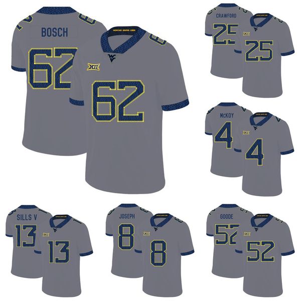 

najee goode stitched men's west virginia mountaineers evan staley kyle bosch karl joseph gray white yellow navy blue college jersey 4xl, Black