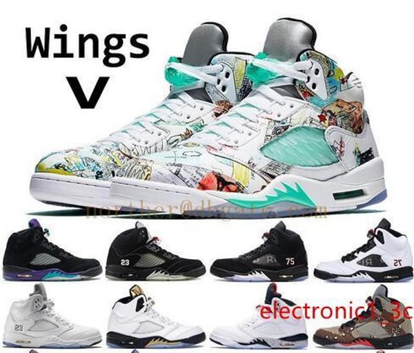 

men wings 5 5s basketball shoes mens black grape psg black white reflective camo oreo white cement fire red designer sneakers us7-13
