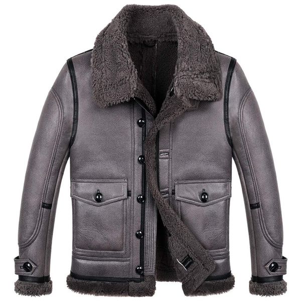 

men's b3 shearling flight jacket men's strongest cold weather warm coat short sheepskin jacket, Black