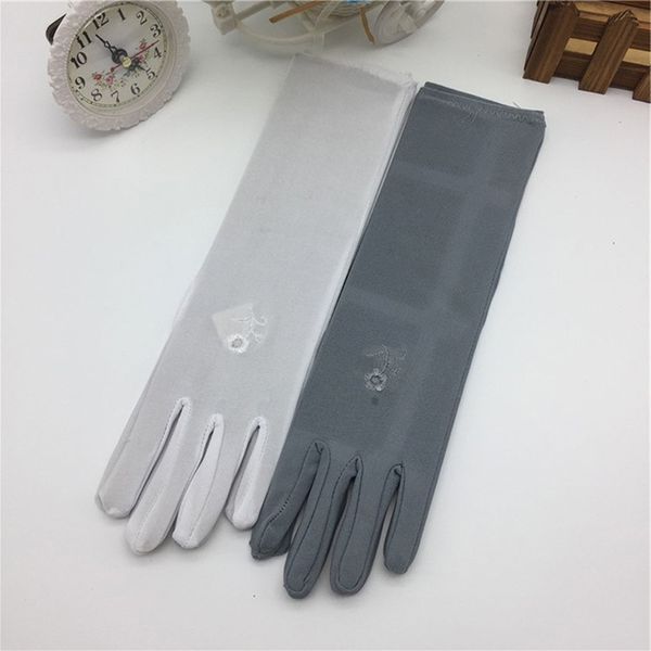 

summer women sunscreen embroidered gloves lady medium-long thin elastic etiquette gloves fashion driving car accessories, Blue;gray