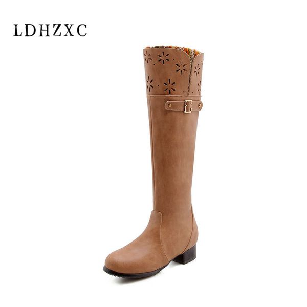 

ldhzxc fashion women boots square heel round toe platform knee high boots zipper warm winter shoes big size 34-46, Black