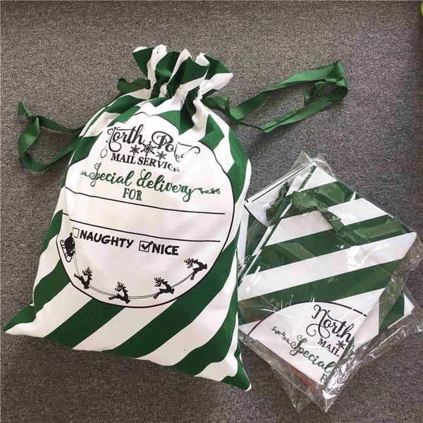 

green stripe santa sacks can mix colors candy bags large christmas decreation
