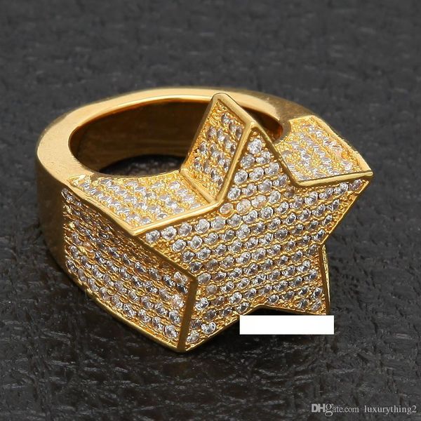 

mens iced out diamond rings copper gold silver rosegold color plated cz stone star shape hip hop jewerly rings mens jewelry ri, Golden;silver