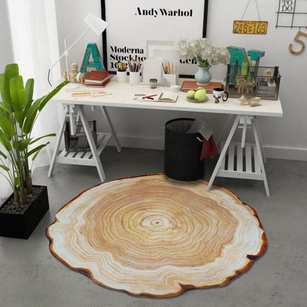 

cilected artificial wood annual ring round carpet living room wood texture parlor kids bedroom chair rugs bathroom non-slip mat