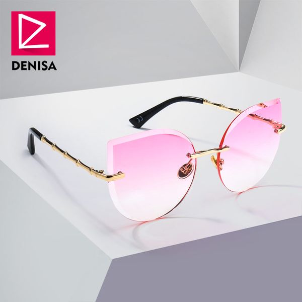 

denisa cool women sunglasses cat eye fashion driver glasses girls pink rimless sun glasses ladies uv400 zonnebril dames g23018, White;black