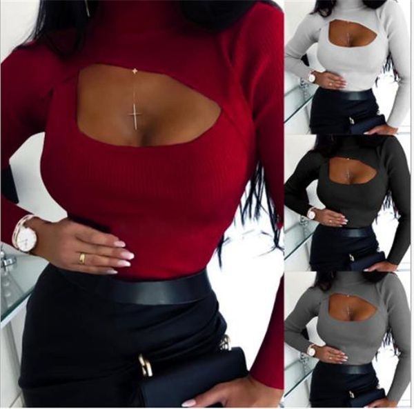 

slim designer t shirts women ess club solid color long sleeved high collar pullover tshirts fashion women tees, White