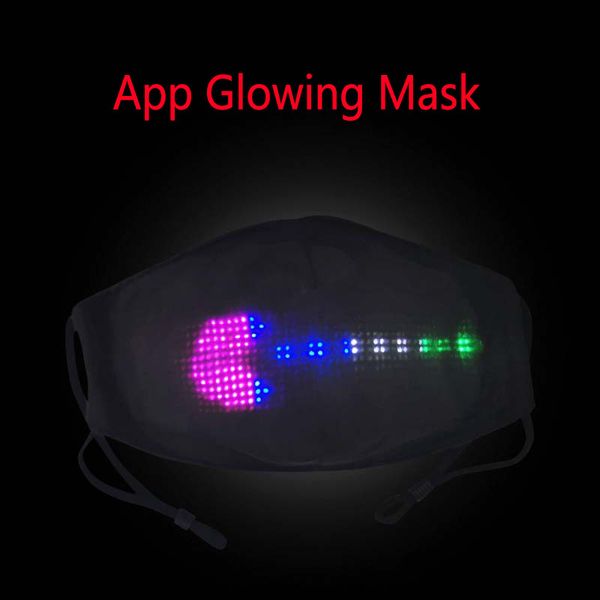 Maschera incandescente APP Personalizza lettera Maschere facciali a LED luminose per la maschera rave mascherata di Halloween Party Festival