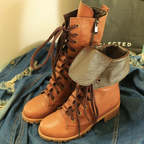 

new autumn coarse heel ladies motorcycle boots chic retro women genuine leather plus velvet winter shoes keep warm casual boots, Black