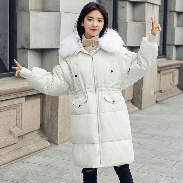

casual hooded women winter long parka fashion warm solid winter padded coat jacket pockets fur collar parka feminina, Tan;black