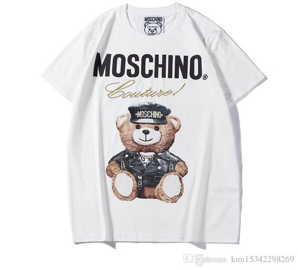 

2019 Летний Новый Moschin моды Tee хлопка с коротким рукавом дышащий Мужчины Женщины Moschinos Качели Медведь Свободный Открытый Streetwear футболки
